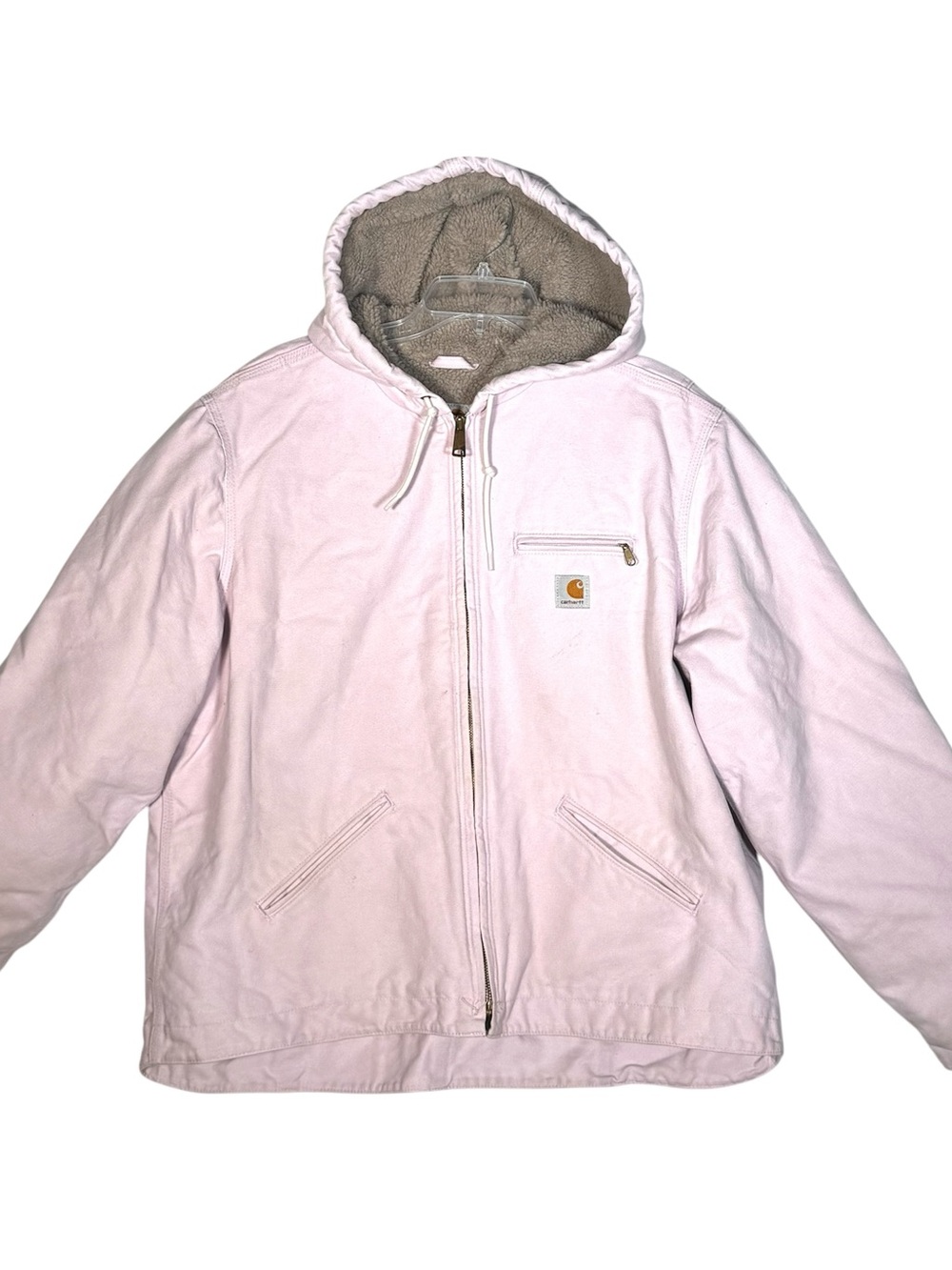 VTG Carhartt Jacket Pink Canvas Hooded Sherpa Lined Women Sz XXL Rare WJ141